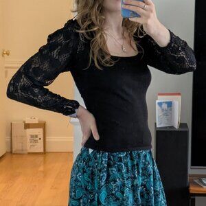 Orsay black blouse with lace sleeves and square neckline